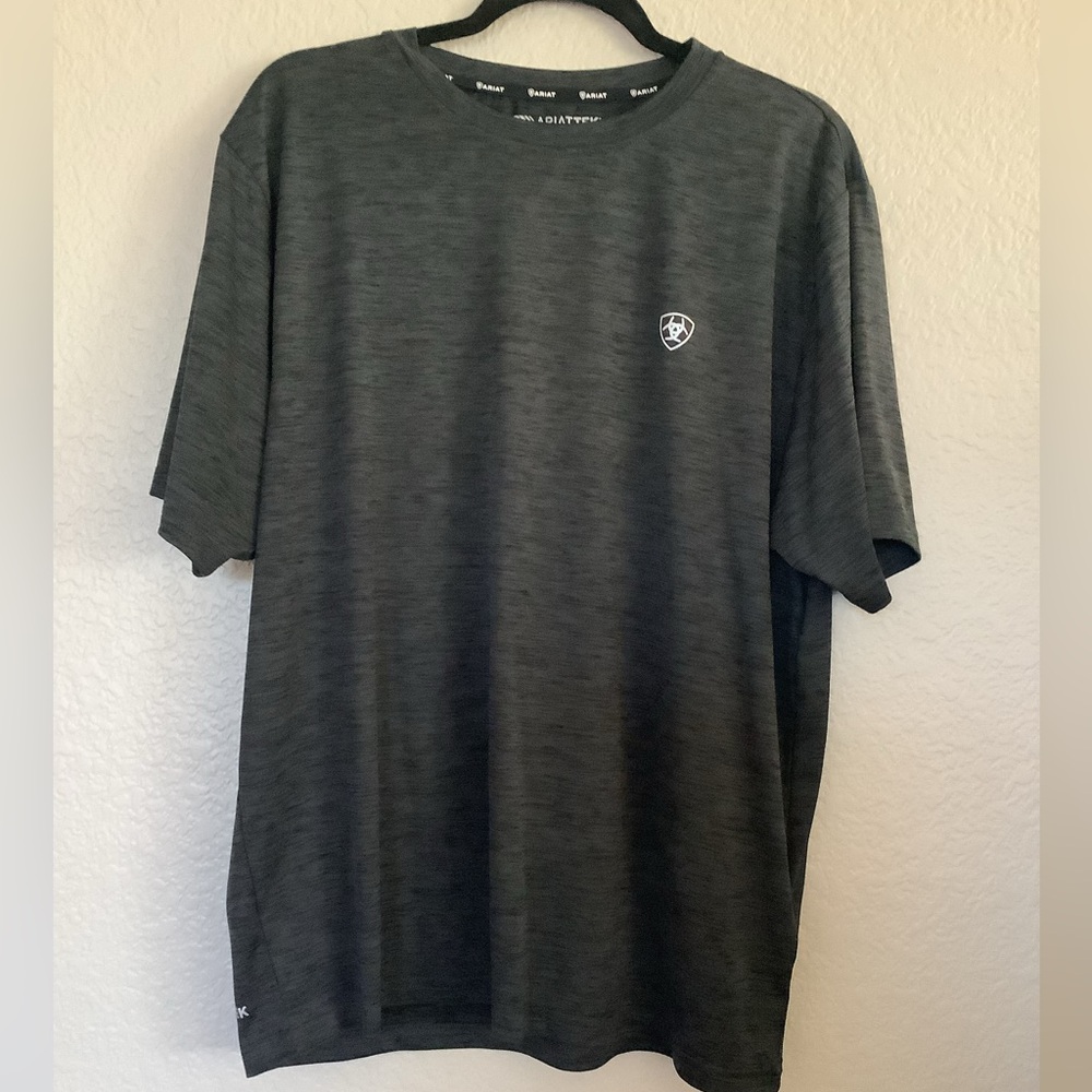 Ariat Tek Charcoal Gray Short Sleeve Crewneck Casual Shirt Polyester Men's Large